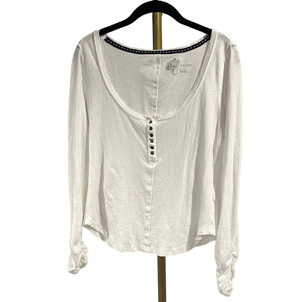 Anthropologie Pilcro White Long Sleeve Henley top - Picture 2 of 6